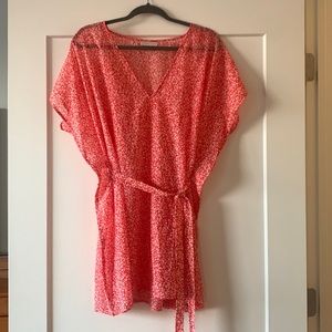 MICHAEL Michael Kors - Red Floral V-Neck Caftan Swim Cover Up w/Belt - Small